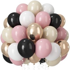 60 PCS Black and Pink Balloons, Retro Dusty Pink Ivory Sand Black Pink White