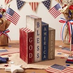 4 Pcs Patriotic Table Decorations Glod Bless American 4th of July Tiered Tray…