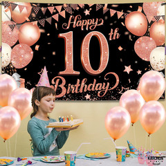 Katchon Extra Large Rose Gold 10th Birthday Banner – 72×44 Inches