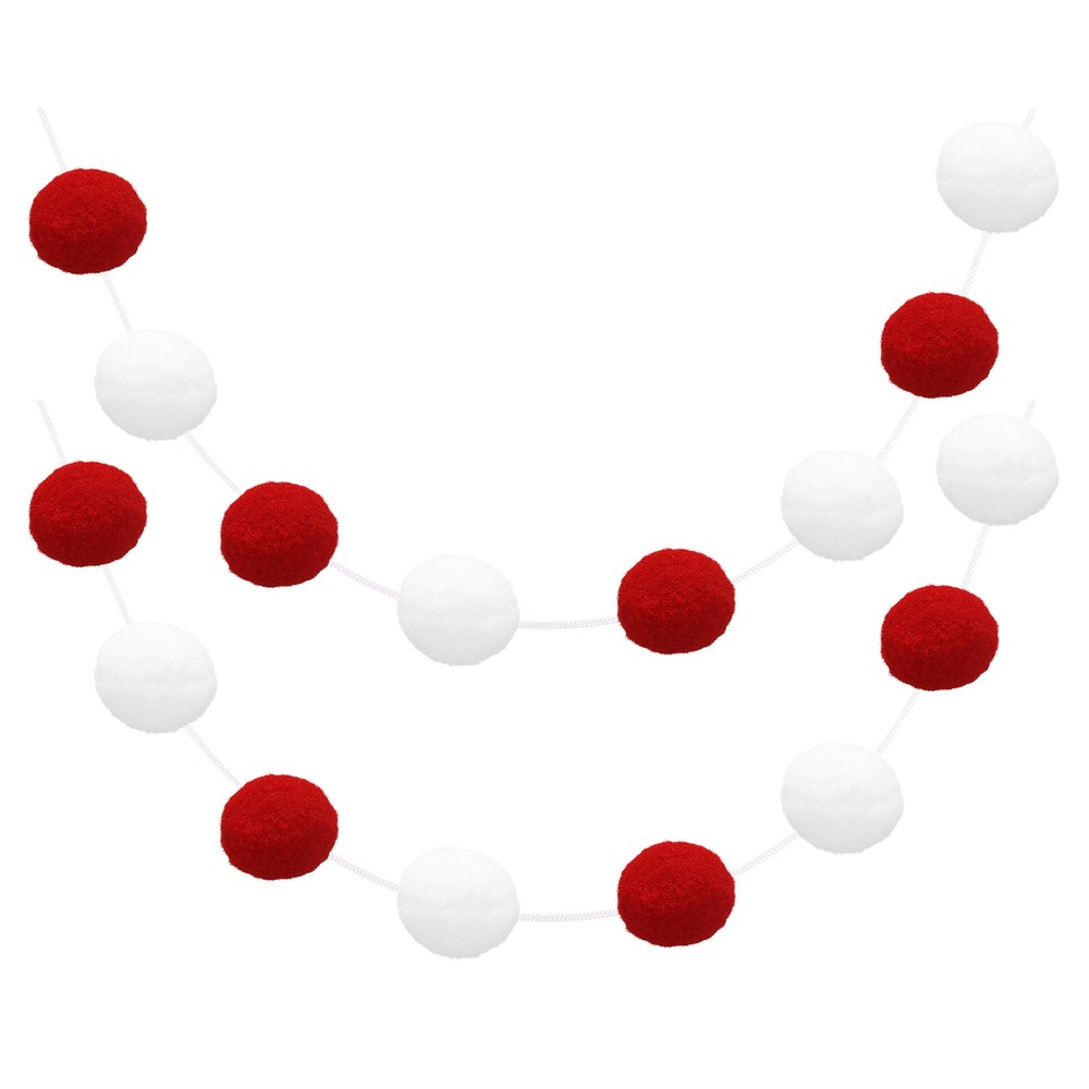 2pcs Pom Pom Garland 6.6 Ft 30 Balls for Crafts Decor(Red, White)