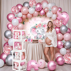138Pcs Elephant Baby Shower Decorations Girl, Baby Boxes with Letters & Pink Whi