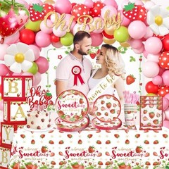 239pcs Strawberry Baby Shower Decorations for Sweet Girl, Complete a Berry