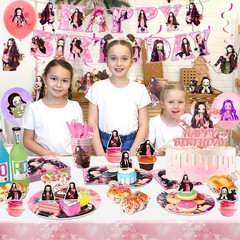 117 Pcs Nezuko Party Decorations Set Tablecloth Plate Balloon Hanging Swirls Cup