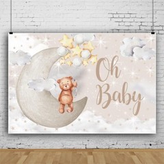 Vinyl 8x6ft Oh Baby Bear Backdrop for Gender Reveal Party Decorations Brown Bear