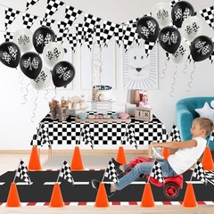 Race Car Party Decorations Set – 61 Pcs with Traffic Cones, Checkered Flags, Rac