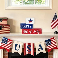 Vibrant Red, White & Blue July Retro Decorative Signs – 3 Count Tabletop Decor