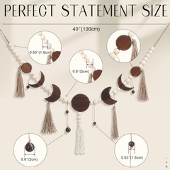 Moon Phase Wall Hanging Wood Beaded with Tassel Boho Wall Art Decor Astrology…