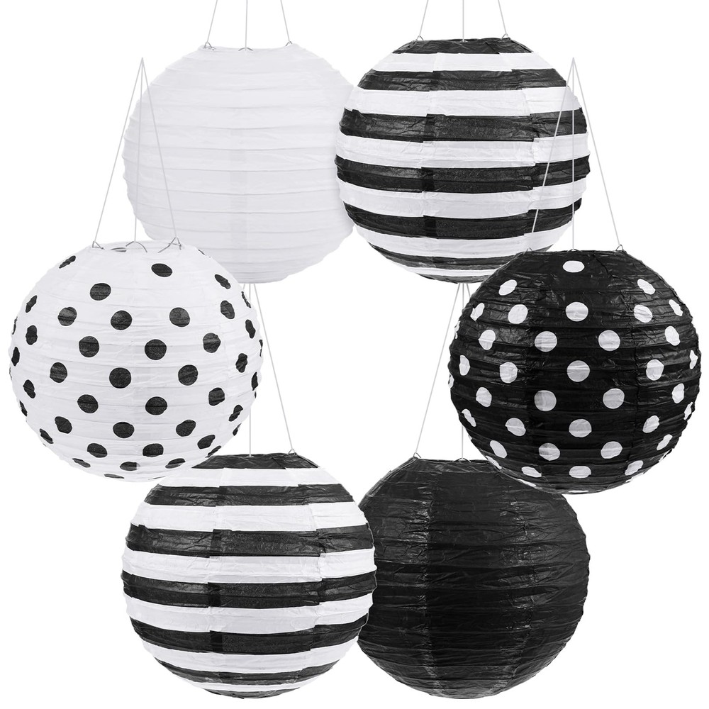 Treela Black and White Paper Lanterns Back to School Classroom Decorative 8″
