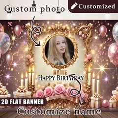 1pc 2D Golden Flower Theme Tapestry Personalized Birthday Poster Banner Party♪