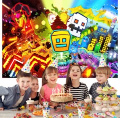 Geometry Dash Party Supplies Backdrop Banner Poster Vinyl 5x3ft Birthday Gift