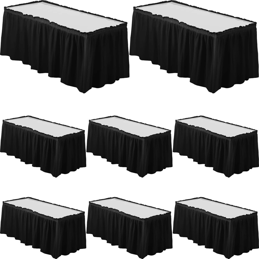 8 Pieces Black Plastic Table Skirts for Rectangle Tables, 14 ft x 29 in Dispo…