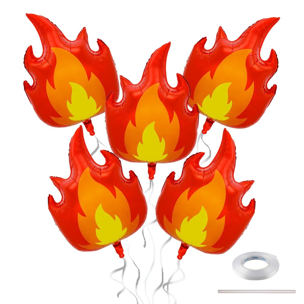 5Pcs 30 Inch Large Fire Balloons, Aluminum Foil Flame Balloons Decorations, R…