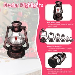 Dollhouse Micro Lantern, 2.17″ H, Plastic Mini Kerosene Lamp Black Copper, 8pcs