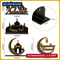 WATINC 4pcs Ramadan Kareem Wooden Table Topper Centerpiece Decorations, Happy Ei