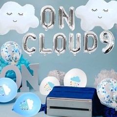 13 PCS Silver On Cloud 9 Balloons 9th Birthday Decoration Nine Years Old Birt…