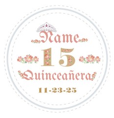 15 MIS QUINCE CROWN NAME PERSONALIZED PARTY BIRTHDAY STICKER DIFFERENT SIZES