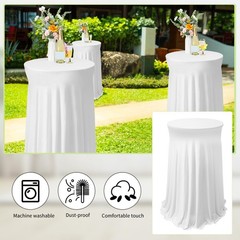 Tegeme 3-Pack 32×43″ Round Spandex Cocktail Tablecloths w/ Skirt