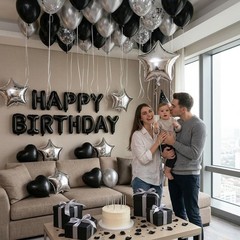 Candlelight Romantic Birthday Decorations: Black & Silver Theme for 73 PCS Setup