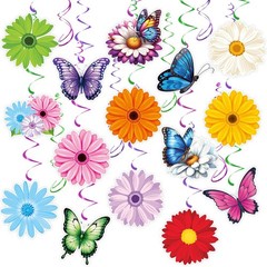 Flower Hanging Swirl Decorations – 36 Pcs Spring Floral Butterflies Ceiling H…