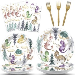 Dragon Birthday Party Decorations Magic Watercolor Tableware Set for Kids