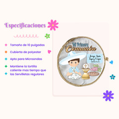 Recuerdo para Primera comunion, Tortillero Personalizado / Tortilla warmer