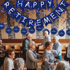 Retirement Party Decorations Blue Silver Happy Retirement Banner Swirls Kit