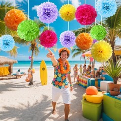Rainbow Assorted Color Tissue Paper Flower Pom Poms Hanging Ball Decor