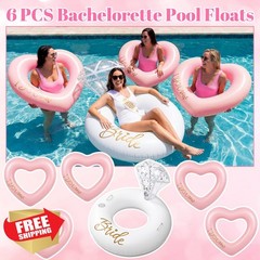 Thenshop 6 Pcs Bachelorette Pool Floats – 1 Diamond Ring and 5 Pink Heart Lou…