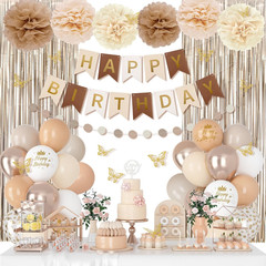 Neutral Birthday Decorations for Women Girls, White Sand Gold Confetti Metallic