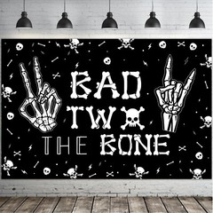 Bad Two The Bone Backdrop Banner, Skeleton Theme 2nd Birthday Decorations for…
