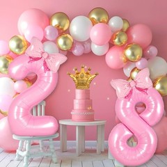 Pink 1 Balloon Number Birthday Decorations for Girls, 40 inches,