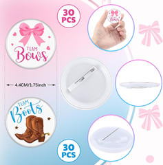 60 Pcs Boots or Bows Gender Reveal Pins, Funny Baby Shower Team Boots or Bows Ge