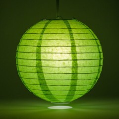 8″ Grass Green Round Paper Lantern, Even Ribbing, Hanging Decoration