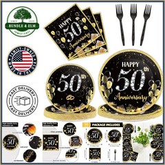 Durable Paper Tableware Set for 50th Anniversary – 96 Pieces for Celebrations