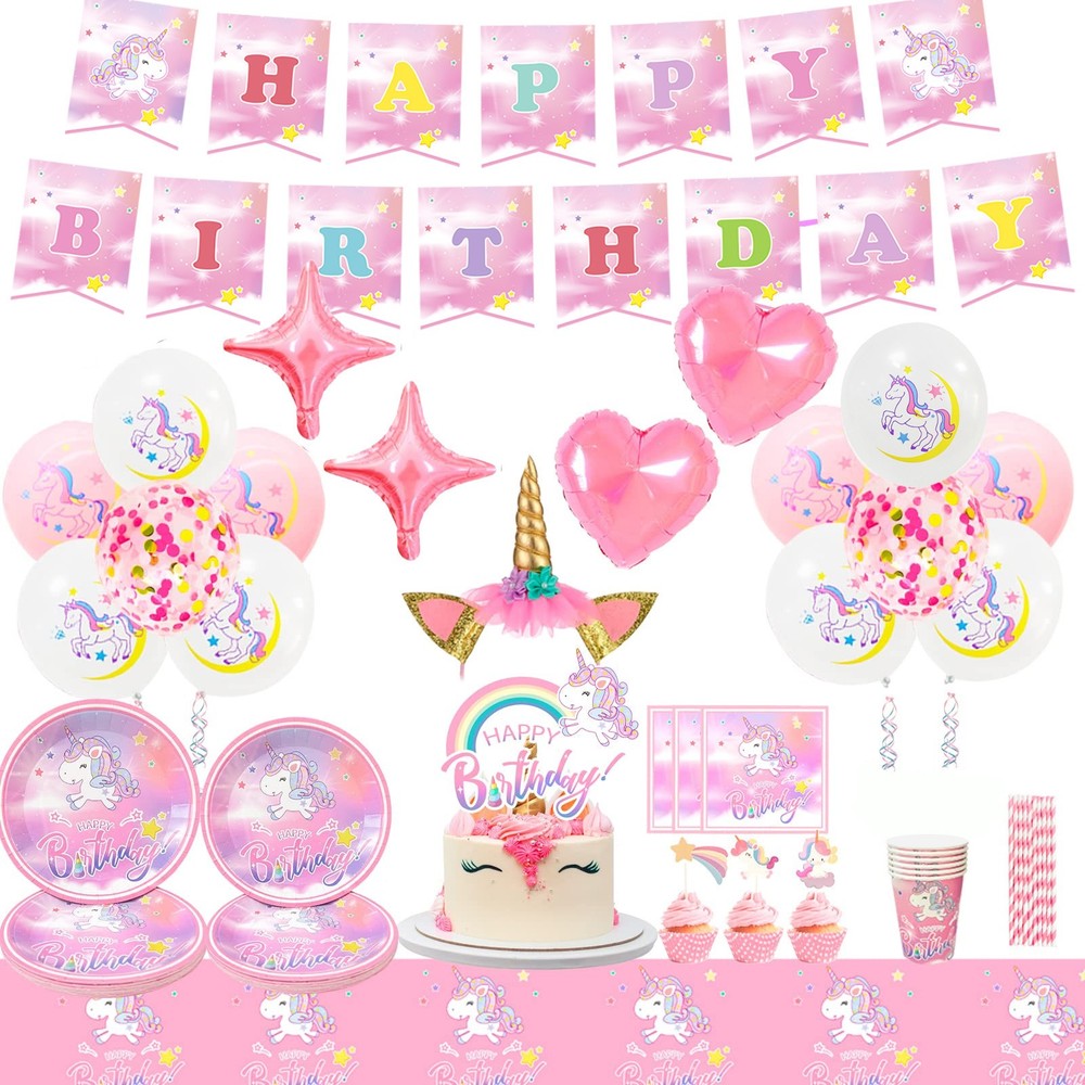 178 Unicorn Party Decorations Rainbow Birthday Supply Balloon Plates Cake Topper