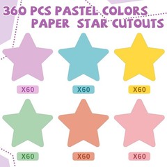 360 PCS Pastel Star Cutouts Paper Bulletin Board 3.5 Inch Star Shaped Craft