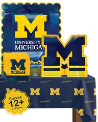Michigan Party Supplies Set – 37 Piece Tablecloth, Plates & Napkins for Graduati