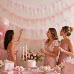 4 Pcs Pink Bow Garland Banner, Pre Strung Pink Bowknot Coquette Ribbon Party