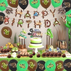 44 Pcs Snake Birthday Party Supplies Includes Snake Happy Birthday Banner, Cake