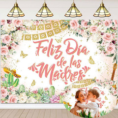 Feliz Dia De Las Madres Banner Backdrop 7X5Ft Rose Gold Flowers Happy Mothers Da