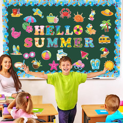 71 Pcs Hello Summer Bulletin Board Set Hawaiian Beach Slippers Sun DIY Borders B