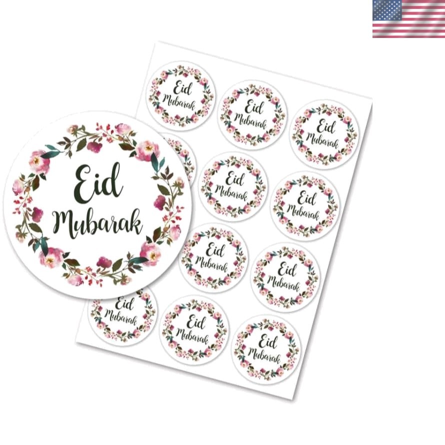 96PCS Eid Mubarak Stickers With Garland Signs Eid Party Decorations Ramadan P…