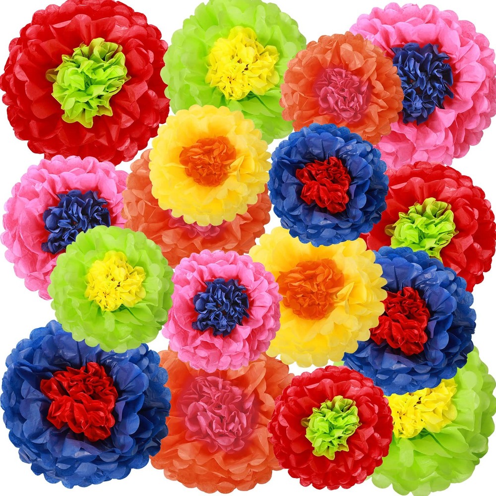 Mexican Paper Tissue Flowers Colorful Fiesta Party Backdrop Craft 36 PCS