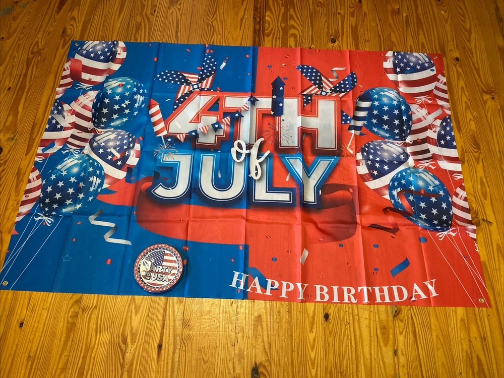 4×6″ Happy Birthday July 4th Flag Banner Plus Snack Plates