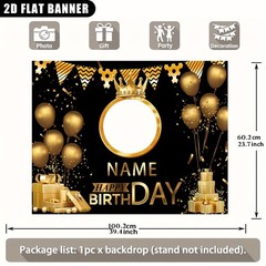 1pc 2D Luxurious Golden Balloon Crown Theme Personalized Custom Birthday Banner❀