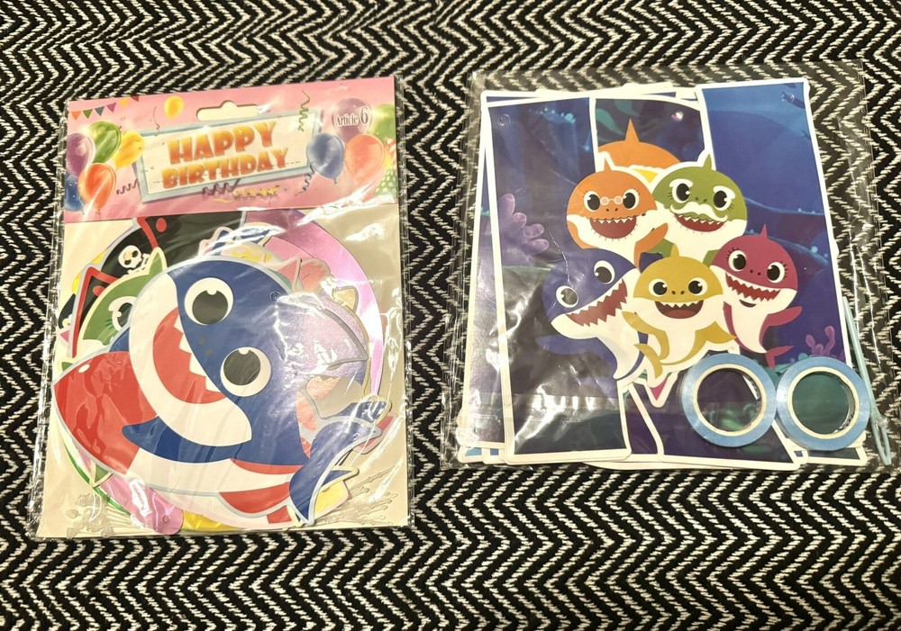 New Baby Shark Two-Pack Happy Birthday Banner And Hanging Decor, Kid’s Birthday