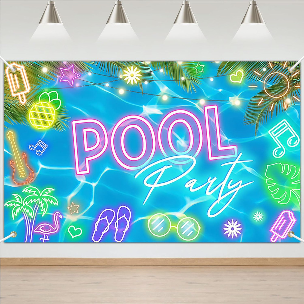 Summer Pool Party Backdrop Glow Swimming Pool Beach Party Decorations Summer Poo