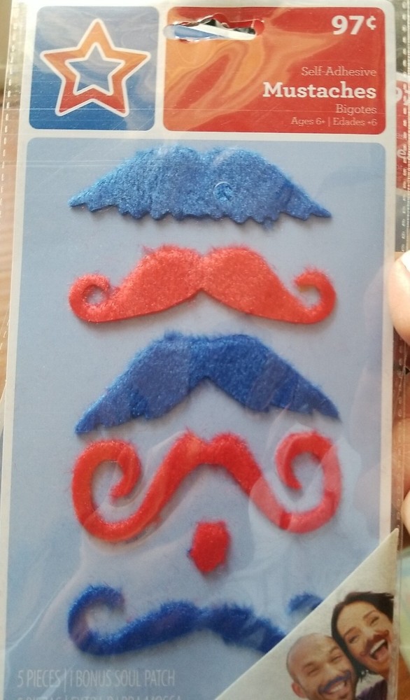 Mustache Self Adhesive ~ Stickers 5 Peices Per Package