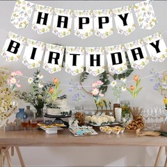 Spring Flower Birthday Decorations Banner Set, Floral Pink