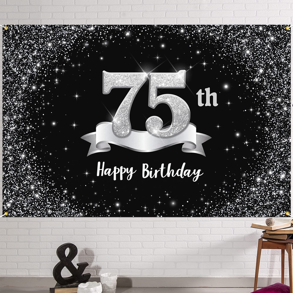 6x4ft Happy 75th Birthday Banner Backdrop – 75 Years Old Birthday Decorations…